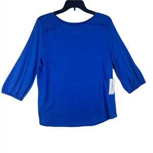 Liz Claiborne Blouse Women's Large Royal Blue Textured 3/4 Sleeve Top NEW
